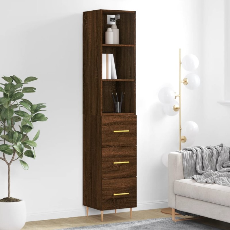 vidaXL Aparador alto madera contrachapada roble marrón 34,5x34x180 cm