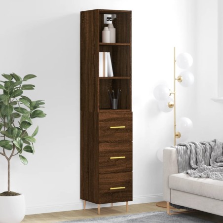 vidaXL Aparador alto madera contrachapada roble marrón 34,5x34x180 cm
