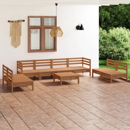 vidaXL Juego muebles de jardín 9 pzas madera maciza pino marrón miel