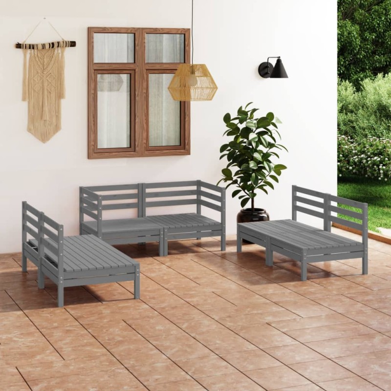vidaXL Juego de muebles de jardín 6 piezas madera maciza de pino gris vidaXL Juego de muebles de jardín 6 piezas madera maciza de pino gris