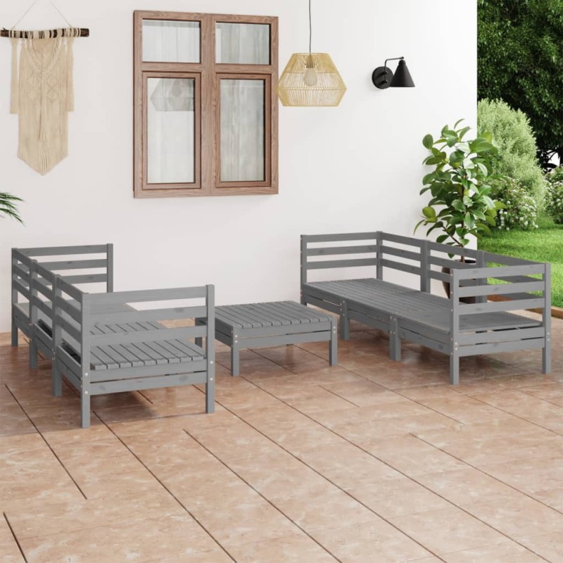 vidaXL Juego de muebles de jardín 7 piezas madera maciza de pino gris vidaXL Juego de muebles de jardín 7 piezas madera maciza de pino gris