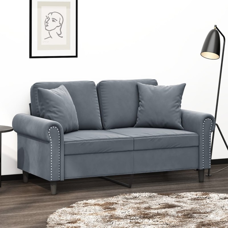 vidaXL Sofá de 2 plazas con cojines terciopelo gris oscuro 120 cm vidaXL Sofá de 2 plazas con cojines terciopelo gris oscuro 120 cm