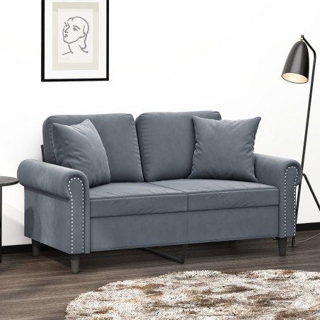 vidaXL Sofá de 2 plazas con cojines terciopelo gris oscuro 120 cm