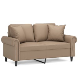 vidaXL Sofá de 2 plazas con cojines cuero sintético capuchino 120 cm