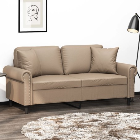vidaXL Sofá de 2 plazas con cojines cuero sintético capuchino 140 cm