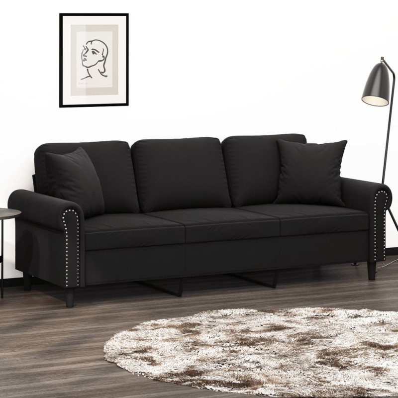 vidaXL Sofá de 3 plazas con cojines terciopelo negro 180 cm vidaXL Sofá de 3 plazas con cojines terciopelo negro 180 cm