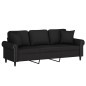 vidaXL Sofá de 3 plazas con cojines terciopelo negro 180 cm vidaXL Sofá de 3 plazas con cojines terciopelo negro 180 cm