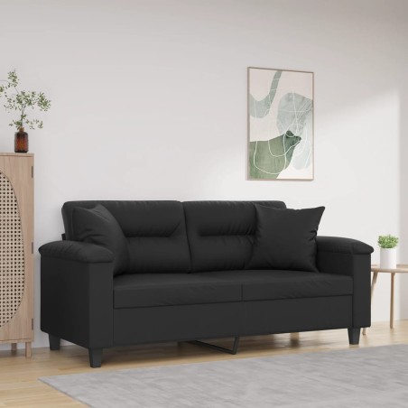 vidaXL Sofá de 2 plazas con cojines cuero sintético negro 140 cm