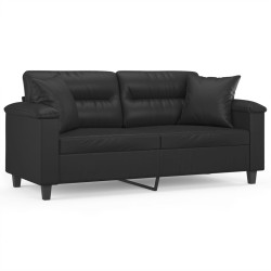 vidaXL Sofá de 2 plazas con cojines cuero sintético negro 140 cm