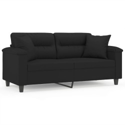 vidaXL Sofá de 2 plazas con cojines tela de microfibra negro 140 cm