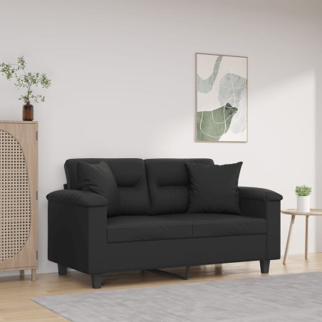 vidaXL Sofá de 2 plazas con cojines cuero sintético negro 120 cm