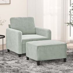 vidaXL Sillón con taburete terciopelo gris claro 60 cm