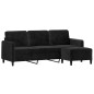 vidaXL Sofá de 3 plazas con taburete de terciopelo negro 180 cm vidaXL Sofá de 3 plazas con taburete de terciopelo negro 180 cm