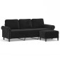 vidaXL Sofá de 3 plazas con taburete de terciopelo negro 180 cm vidaXL Sofá de 3 plazas con taburete de terciopelo negro 180 cm