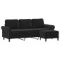 vidaXL Sofá de 3 plazas con taburete de terciopelo negro 180 cm vidaXL Sofá de 3 plazas con taburete de terciopelo negro 180 cm