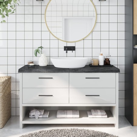 vidaXL Encimera baño madera maciza tratada gris oscuro 140x40x(2-6) cm