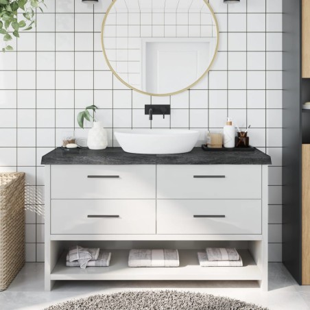 vidaXL Encimera baño madera maciza tratada gris oscuro 140x50x(2-6) cm