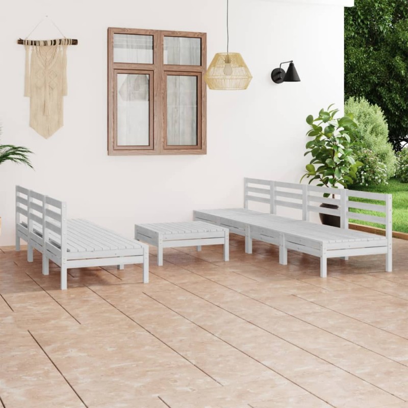 vidaXL Juego de muebles de jardín 8 piezas madera maciza pino blanco vidaXL Juego de muebles de jardín 8 piezas madera maciza pino blanco