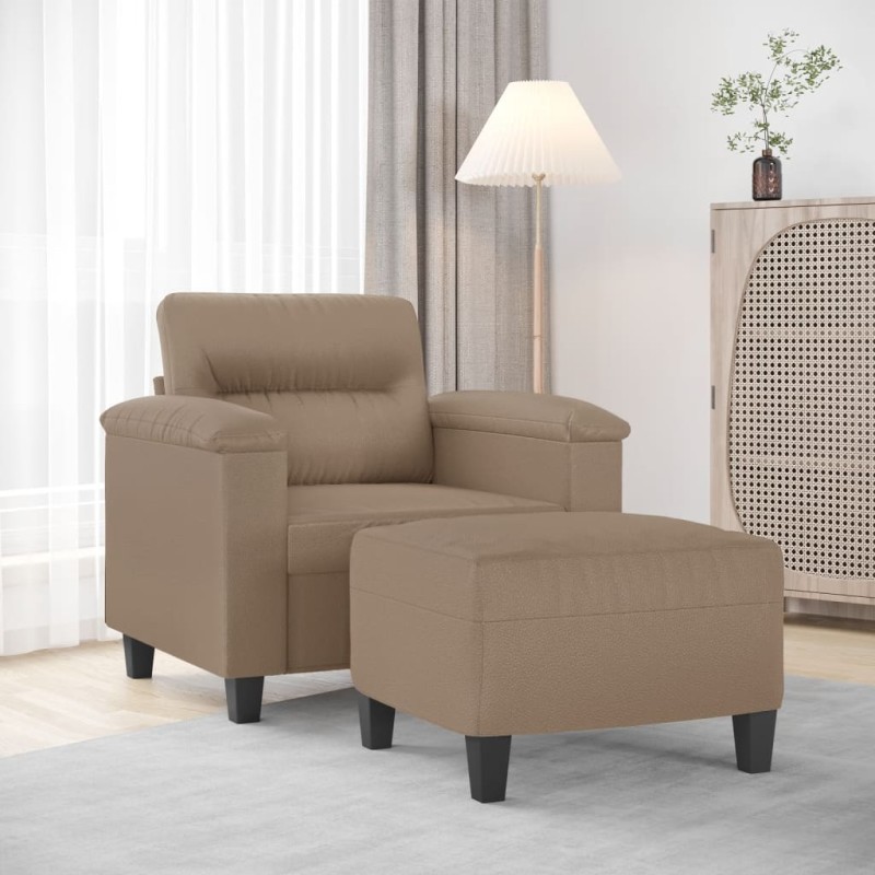 vidaXL Sillón con taburete cuero sintético color capuchino 60 cm vidaXL Sillón con taburete cuero sintético color capuchino 60 cm