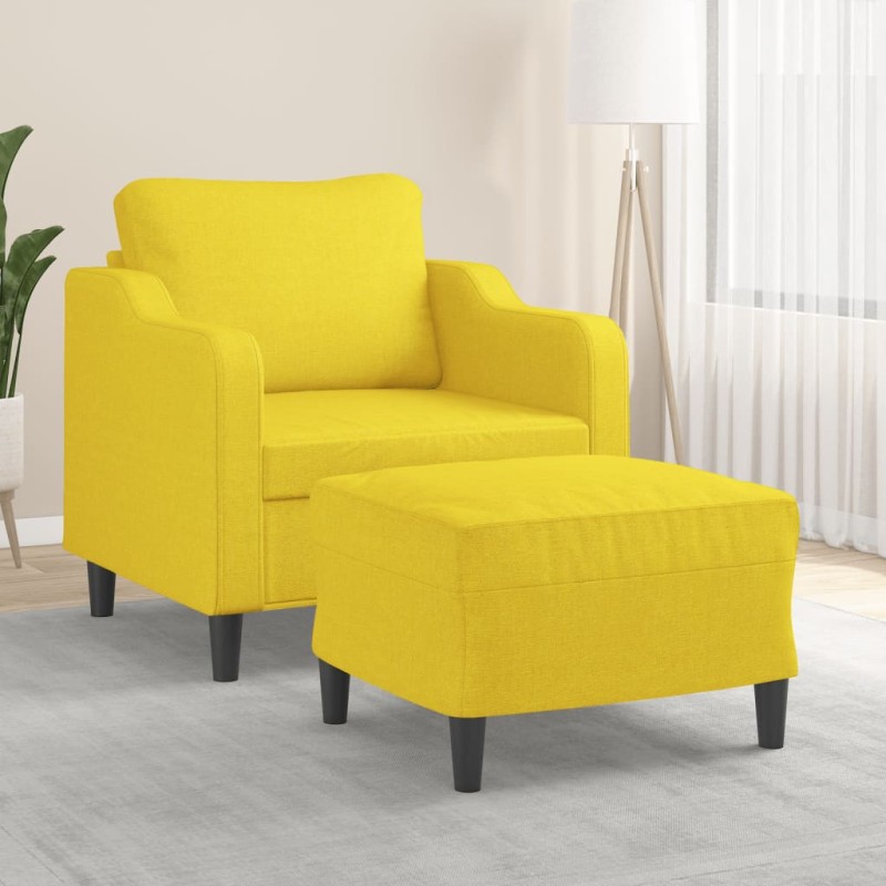 vidaXL Sillón con taburete tela amarillo claro 60 cm vidaXL Sillón con taburete tela amarillo claro 60 cm