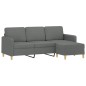 vidaXL Sofá de 3 plazas con taburete de tela gris oscuro 180 cm vidaXL Sofá de 3 plazas con taburete de tela gris oscuro 180 cm