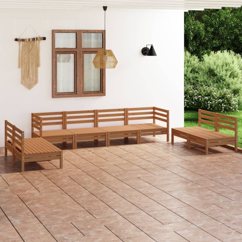 vidaXL Juego muebles de jardín 8 pzas madera maciza pino marrón miel vidaXL Juego muebles de jardín 8 pzas madera maciza pino marrón miel