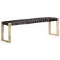 vidaXL Banco de cuero auténtico negro y madera de mango maciza 150 cm vidaXL Banco de cuero auténtico negro y madera de mango maciza 150 cm