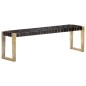 vidaXL Banco de cuero auténtico negro y madera de mango maciza 150 cm vidaXL Banco de cuero auténtico negro y madera de mango maciza 150 cm