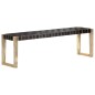 vidaXL Banco de cuero auténtico negro y madera de mango maciza 150 cm vidaXL Banco de cuero auténtico negro y madera de mango maciza 150 cm