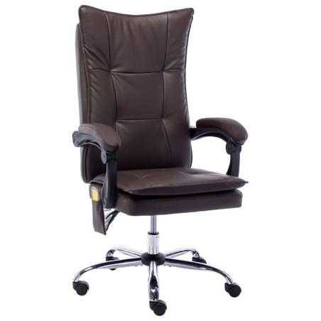 vidaXL Silla de oficina de masaje de cuero sintético marrón
