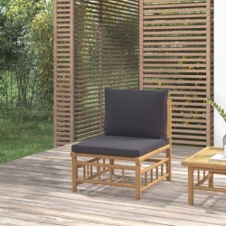 vidaXL Sofá central de jardín bambú con cojines gris oscuro