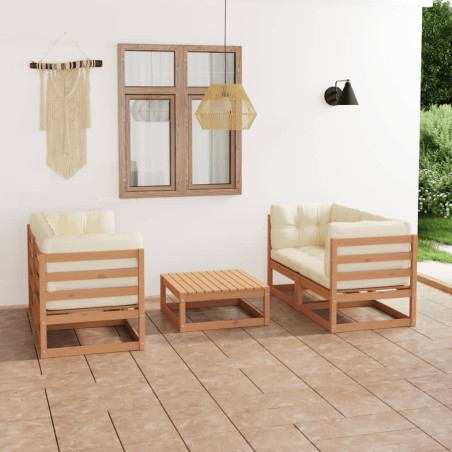 vidaXL Juego de muebles de jardín 5 pzas y cojines madera pino maciza