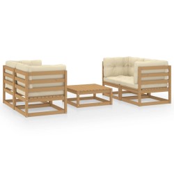 vidaXL Juego de muebles de jardín 5 pzas y cojines madera pino maciza