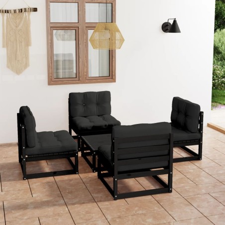 vidaXL Juego de muebles de jardín 5 pzas y cojines madera pino maciza