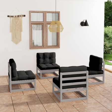 vidaXL Juego de muebles de jardín 4 pzas y cojines madera pino maciza
