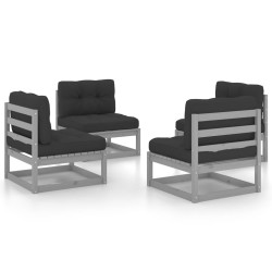 vidaXL Juego de muebles de jardín 4 pzas y cojines madera pino maciza
