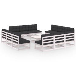 vidaXL Juego de muebles de jardín 13 pzas y cojines madera pino maciza