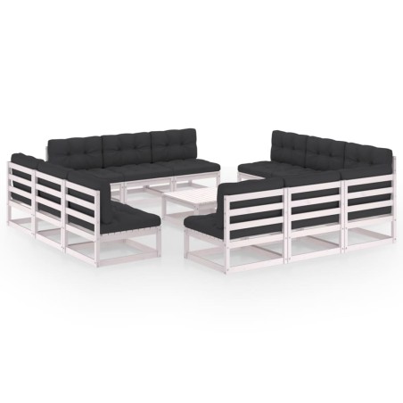 vidaXL Juego de muebles de jardín 13 pzas y cojines madera pino maciza
