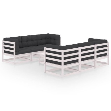 vidaXL Juego de muebles de jardín 7 pzas y cojines madera pino maciza