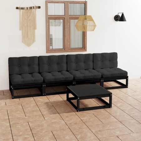 vidaXL Juego de muebles de jardín 5 pzas y cojines madera pino maciza