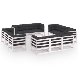 vidaXL Juego de muebles de jardín 13 pzas y cojines madera pino maciza