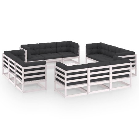 vidaXL Juego de muebles de jardín 13 pzas y cojines madera pino maciza