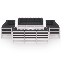 vidaXL Juego de muebles de jardín 13 pzas y cojines madera pino maciza