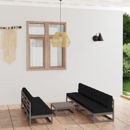 vidaXL Juego de muebles de jardín 8 pzas y cojines madera pino maciza