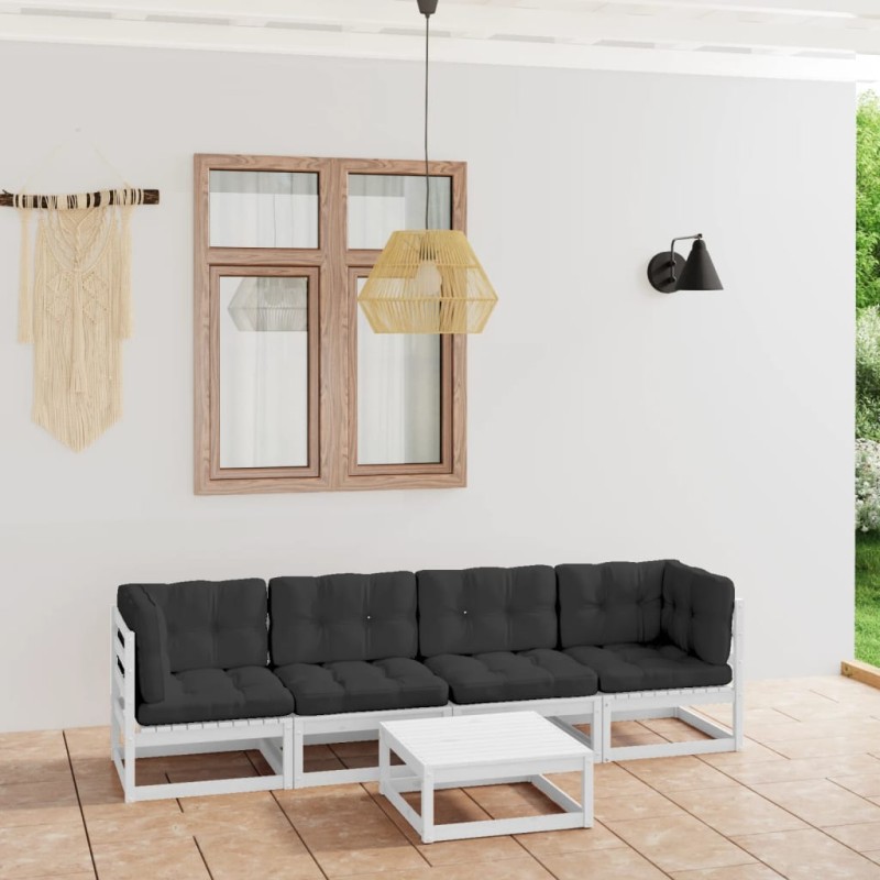 vidaXL Juego de muebles de jardín 5 pzas y cojines madera pino maciza vidaXL Juego de muebles de jardín 5 pzas y cojines madera pino maciza