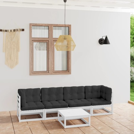 vidaXL Juego de muebles de jardín 5 pzas y cojines madera pino maciza