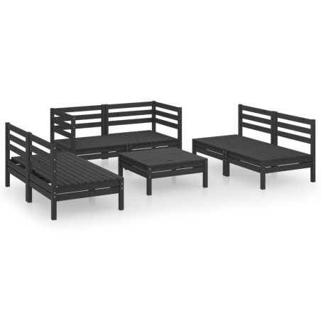 vidaXL Juego de muebles de jardín 7 pzas madera de pino maciza negro
