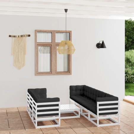 vidaXL Muebles de jardín 8 piezas con cojines de madera de pino maciza