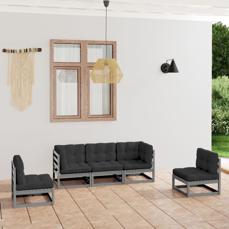 vidaXL Juego de muebles de jardín 5 pzas y cojines madera pino maciza vidaXL Juego de muebles de jardín 5 pzas y cojines madera pino maciza