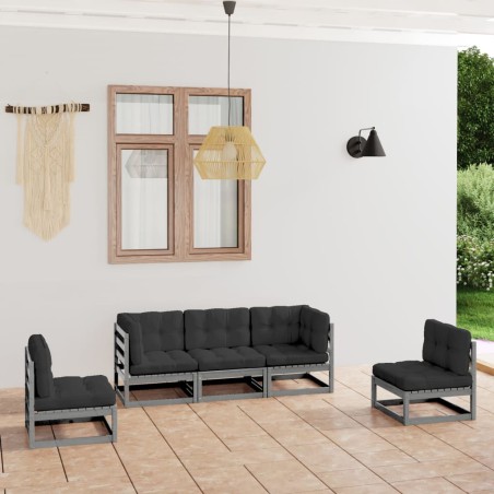 vidaXL Juego de muebles de jardín 5 pzas y cojines madera pino maciza